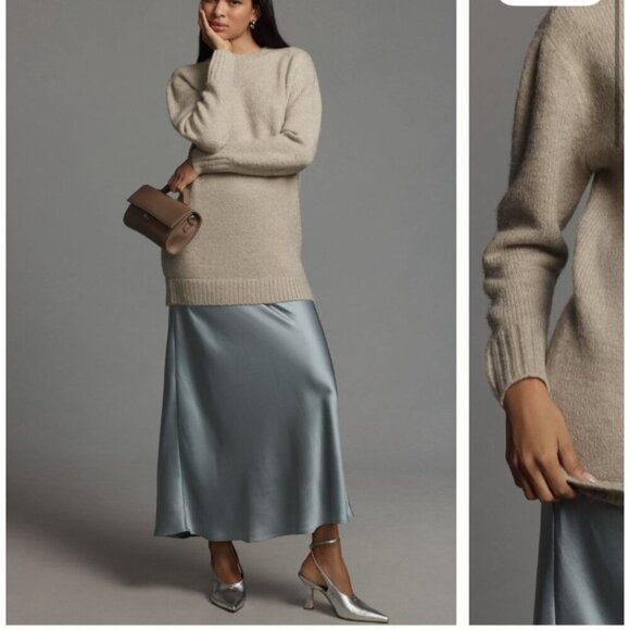 Anthropologie Twofer Sweater Satin Skirt Dress L - Picture 1 of 3